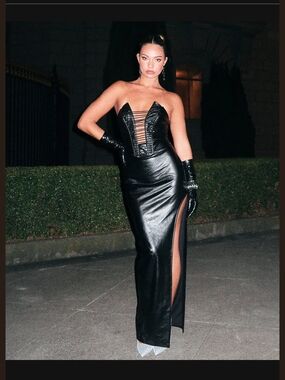 Windsor Black Strapless Faux Leather Lace Up Dress